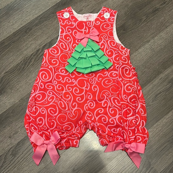 0-6m Baby Girl  Mud Pie Christmas Bubble pink tree ribbon - Picture 1 of 5